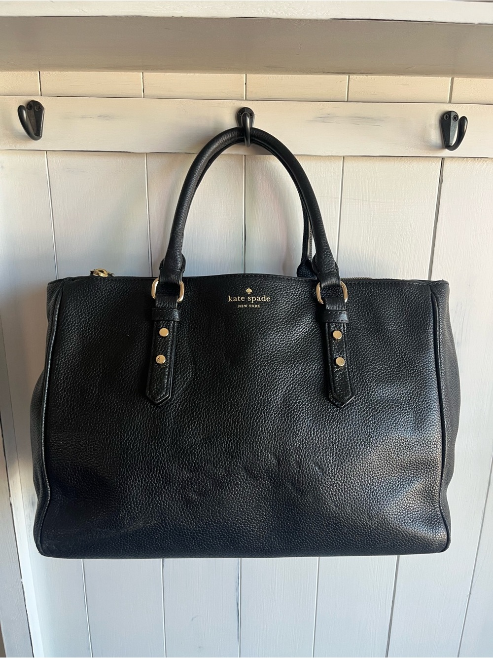 kate spade Black Pebbled Leather Duffel Bag